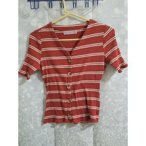 Juniors No Boundaries Short Sleeve Button Down V-Neck Top Size M (7-9)